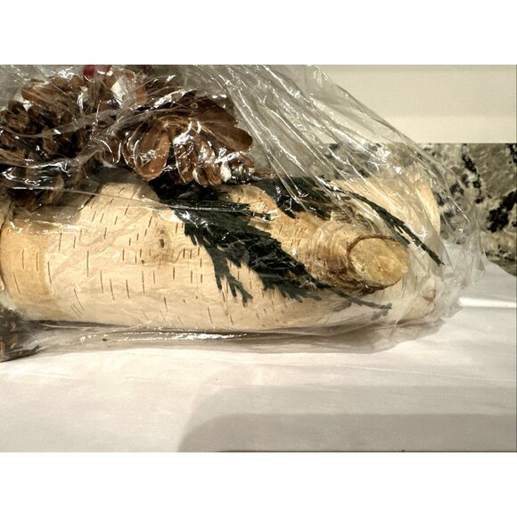 Decorative Holiday Yule Log Christmas Centerpiece 11" Birch, Pine Cones, Berries - Picture 11 of 12